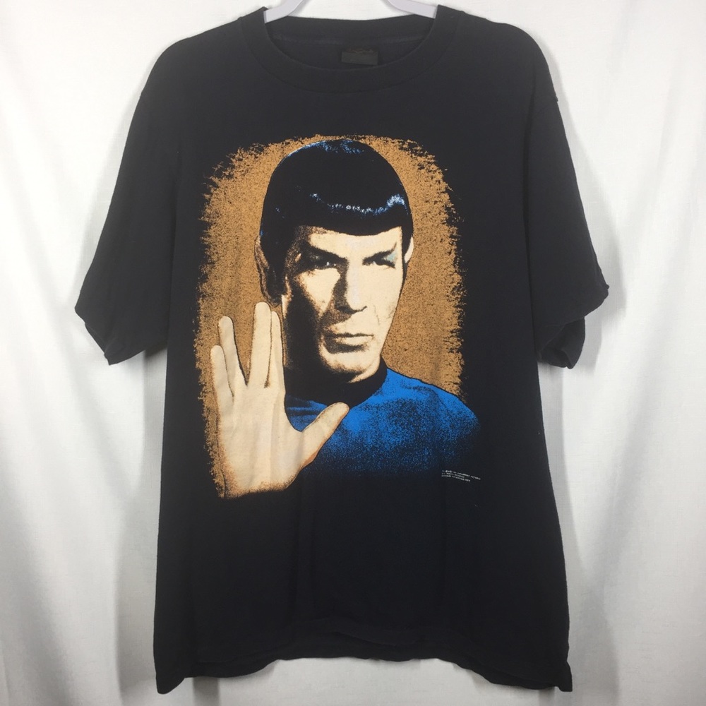 Star Trek Spock T-Shirt Live Long and Prosper Double Sided Vintage Black 1991